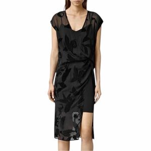 All Saints Kelso Lux Dress Sheer Black Floral Overlay Midi Dress size 0